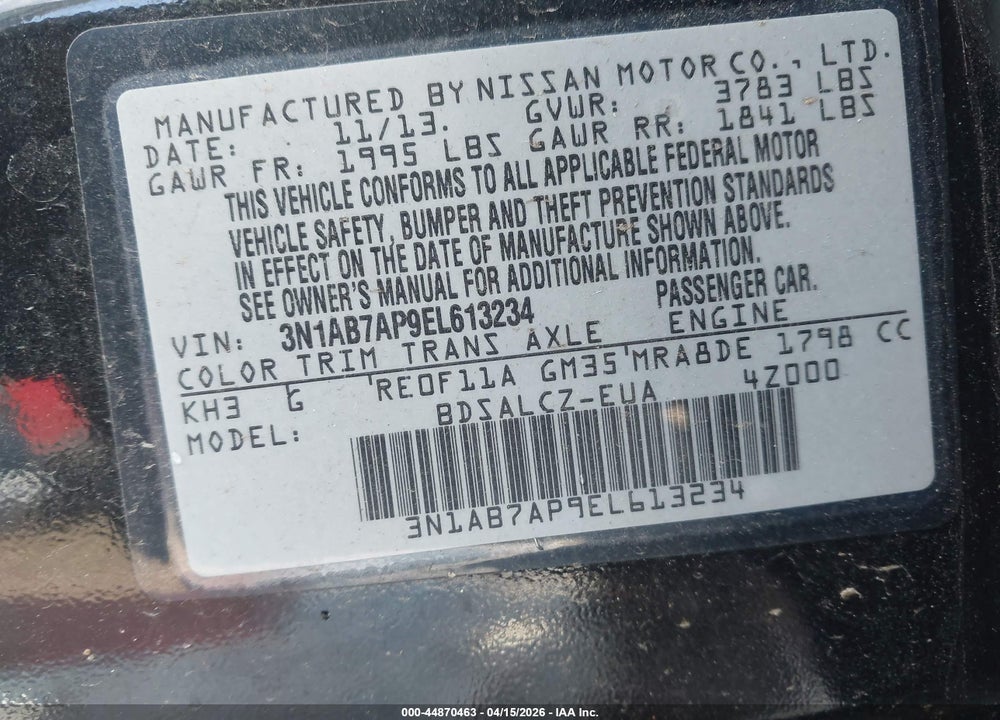 2014 NISSAN SENTRA FE+ S VIN: 3N1AB7AP9EL613234