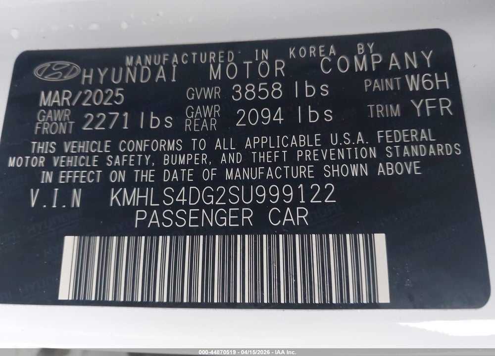 2025 HYUNDAI ELANTRA SEL CONVENIENCE VIN: KMHLS4DG2SU999122