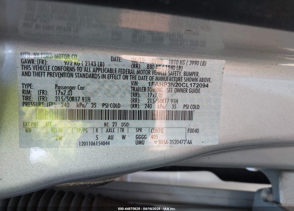 2012 FORD FOCUS TITANIUM VIN: 1FAHP3N20CL172094