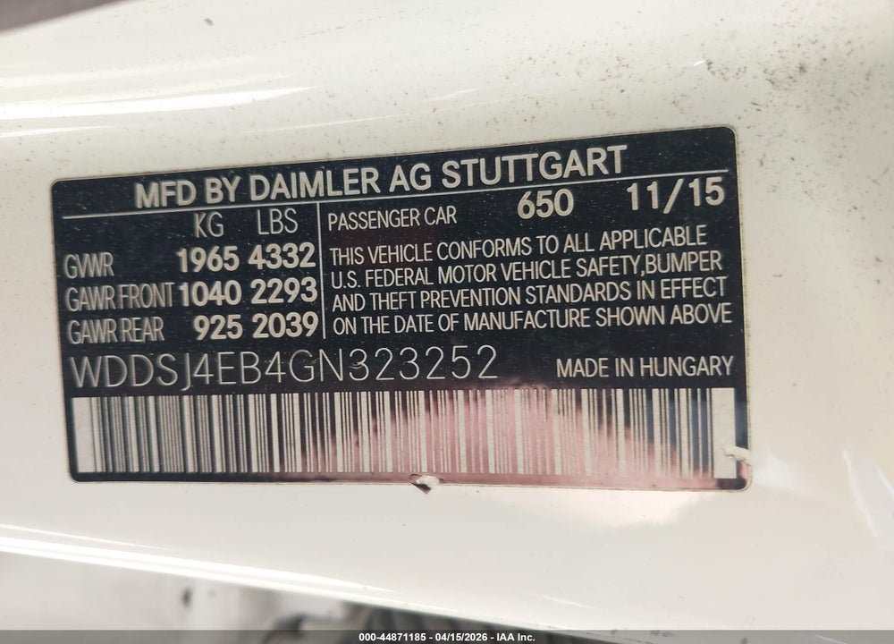 2016 MERCEDES-BENZ CLA 250 VIN: WDDSJ4EB4GN323252