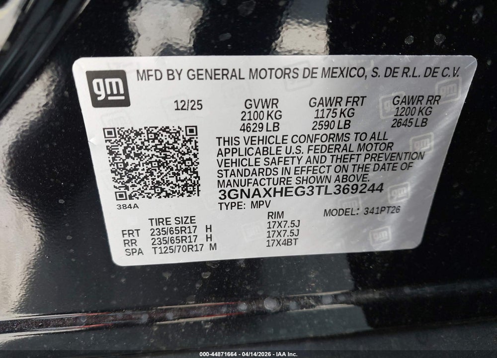 2026 CHEVROLET EQUINOX FWD LT VIN: 3GNAXHEG3TL369244