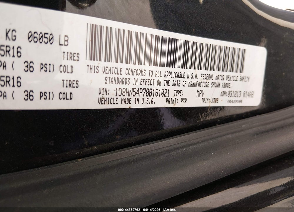 2008 DODGE GRAND CARAVAN SXT VIN: 1D8HN54P78B161021