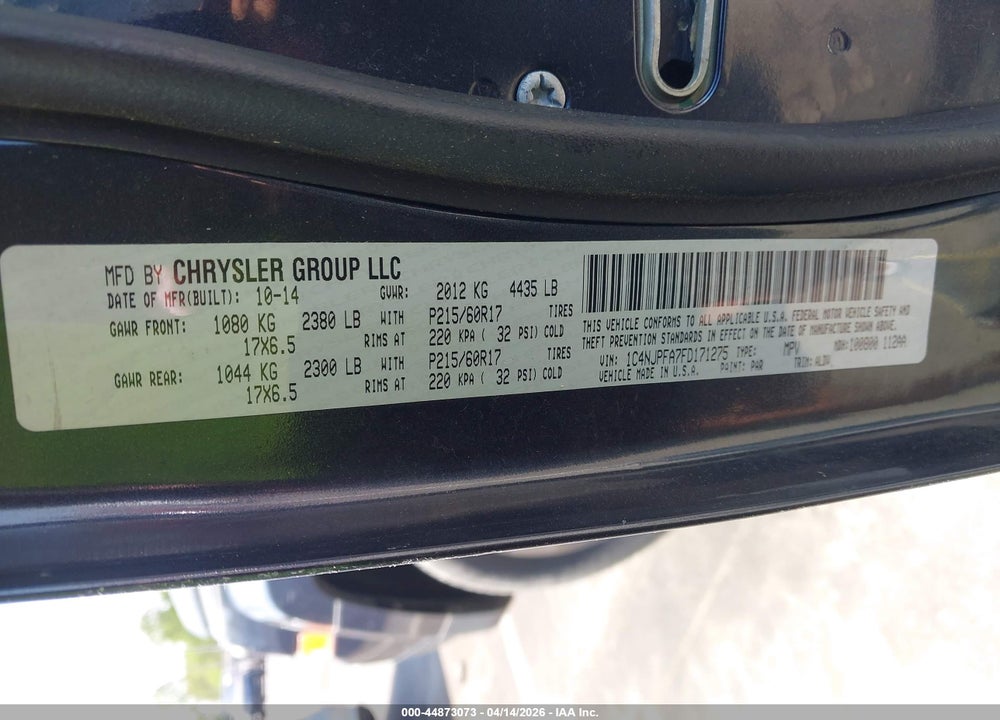 2015 JEEP PATRIOT HIGH ALTITUDE EDITION VIN: 1C4NJPFA7FD171275