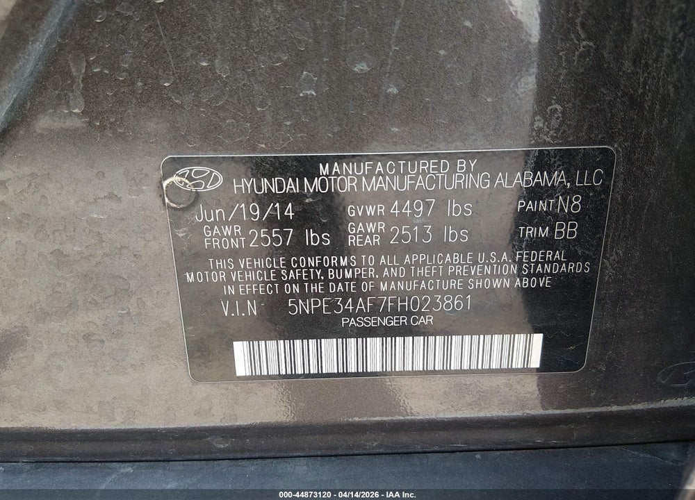 2015 HYUNDAI SONATA SPORT VIN: 5NPE34AF7FH023861