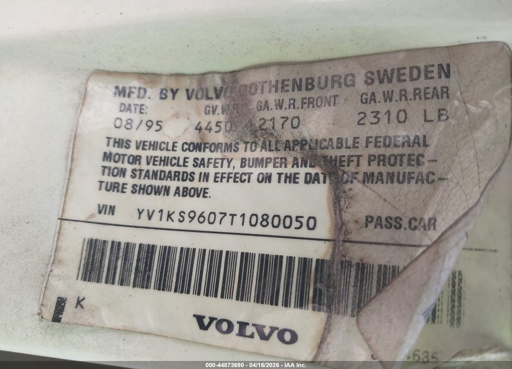 1996 VOLVO 960 VIN: YV1KS9607T1080050