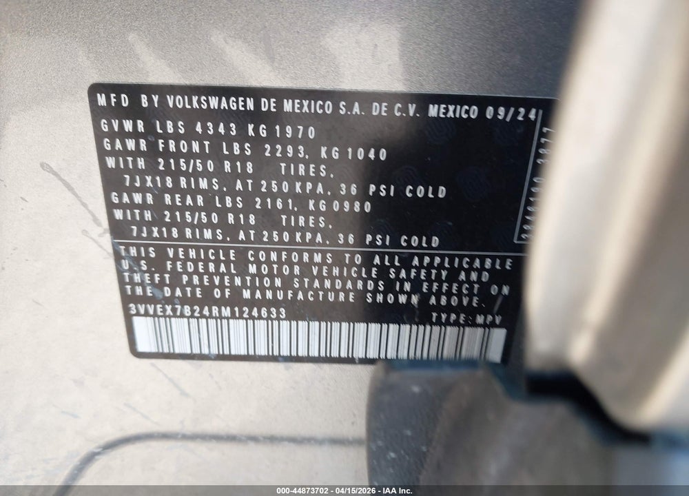 2024 VOLKSWAGEN TAOS 1.5T SE VIN: 3VVEX7B24RM124633
