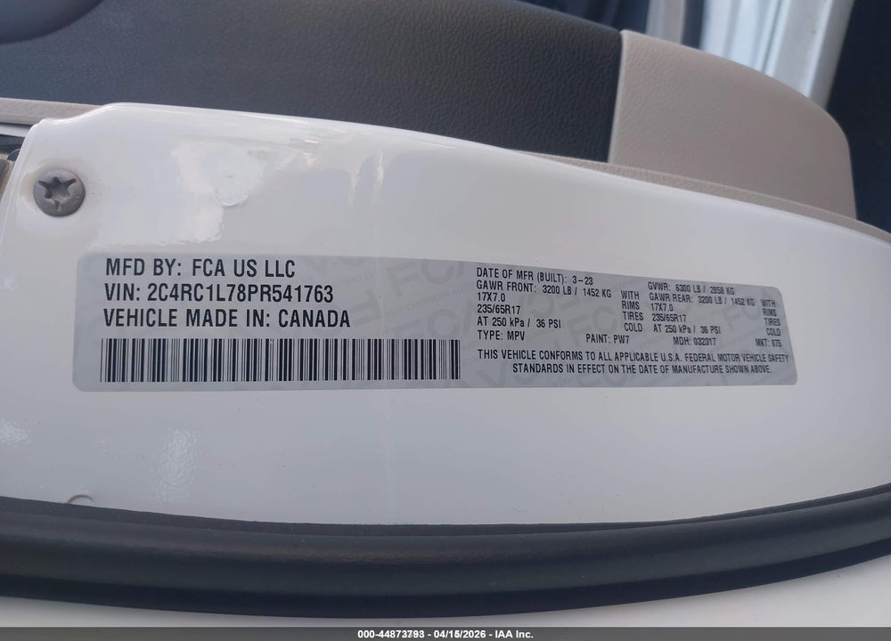 2023 CHRYSLER PACIFICA HYBRID TOURING L VIN: 2C4RC1L78PR541763