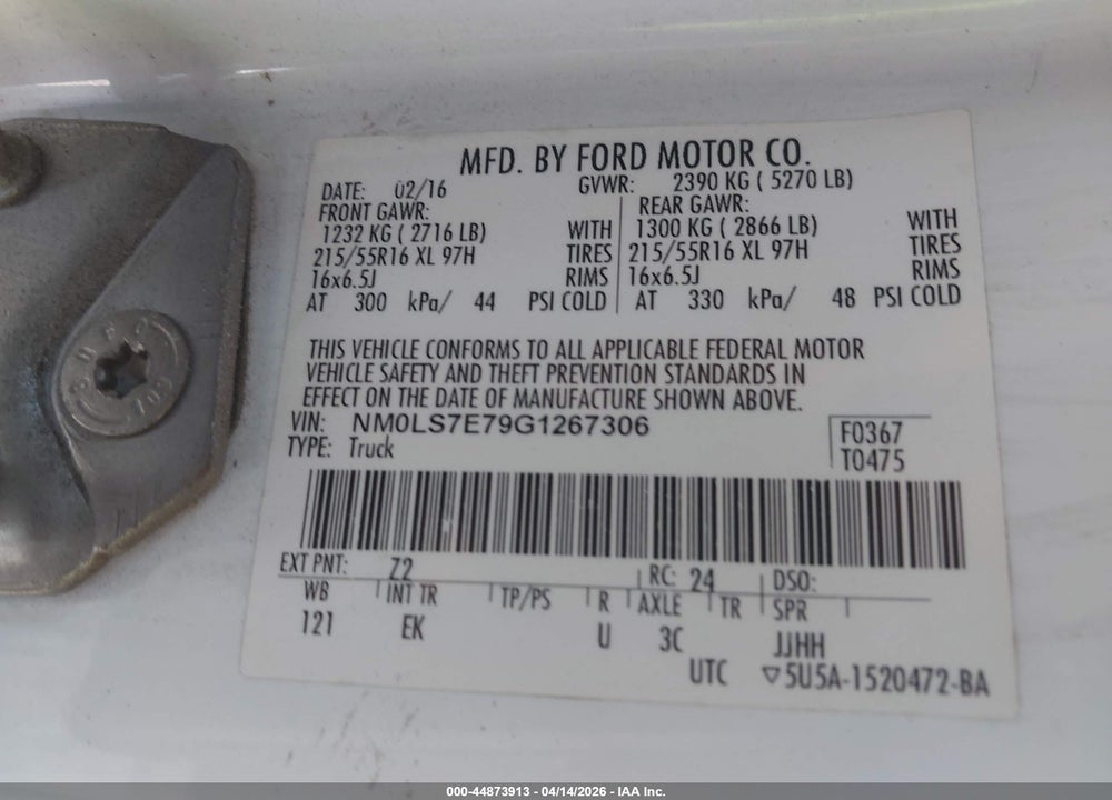 2016 FORD TRANSIT CONNECT XL VIN: NM0LS7E79G1267306