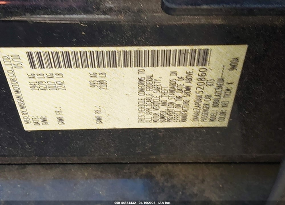 2010 NISSAN ALTIMA 2.5 VIN: 1N4AL2AP0AN520860