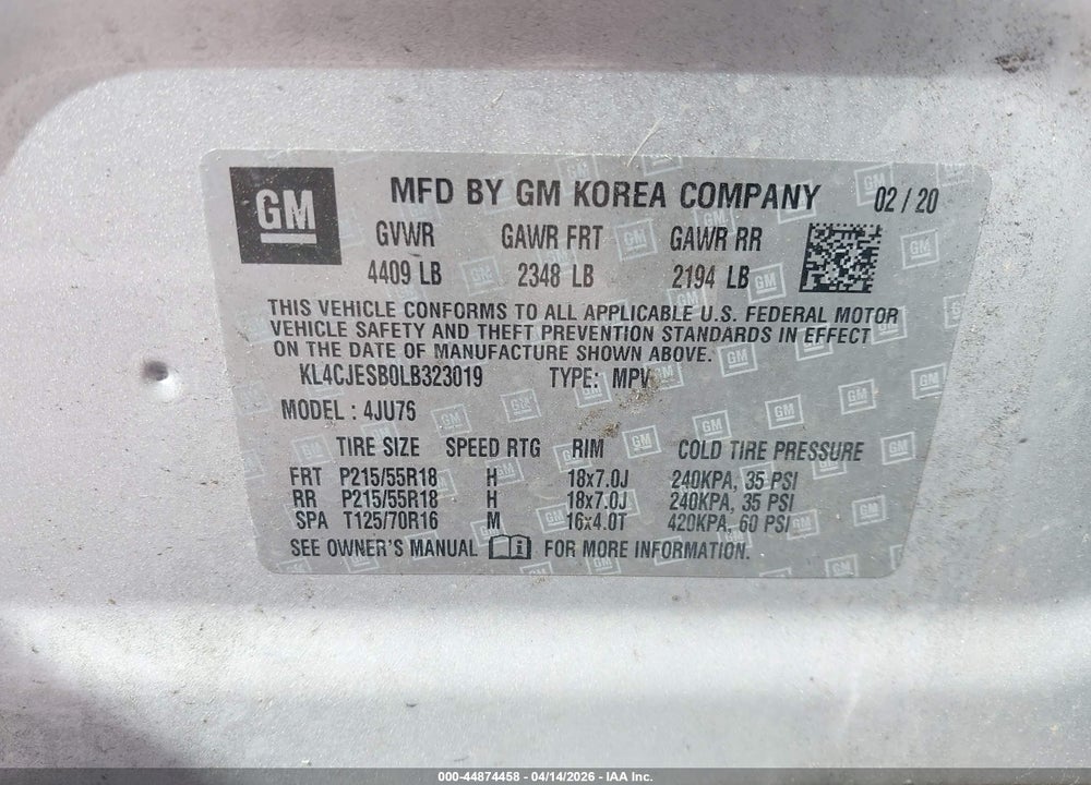 2020 BUICK ENCORE AWD PREFERRED VIN: KL4CJESB0LB323019