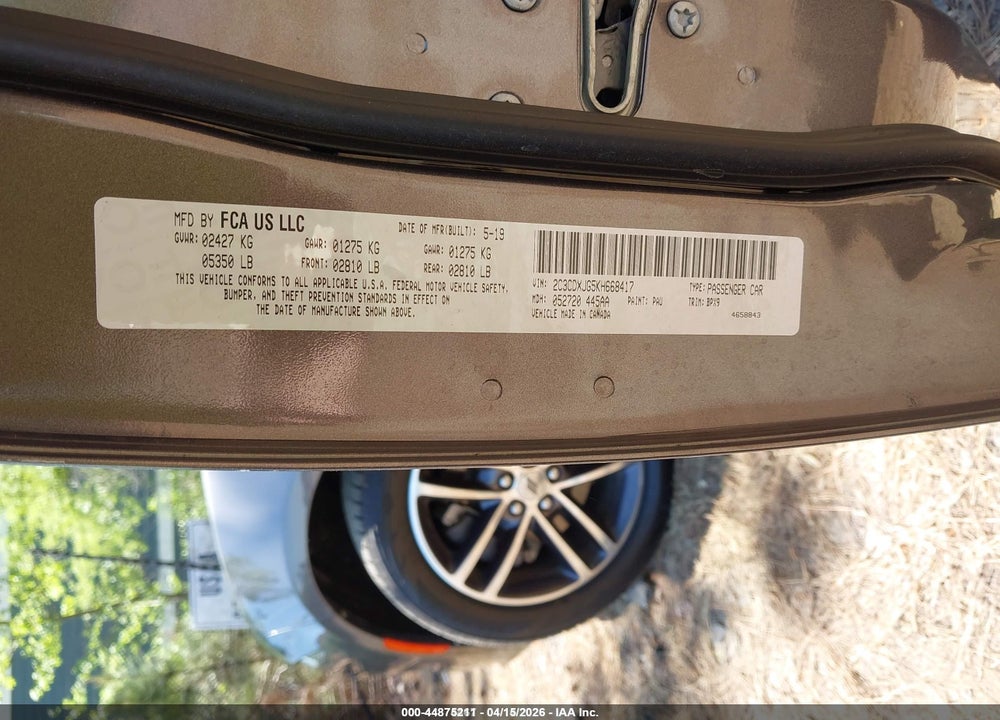 2019 DODGE CHARGER SXT AWD VIN: 2C3CDXJG5KH668417