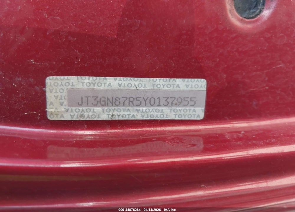 2000 TOYOTA 4RUNNER LIMITED V6 VIN: JT3GN87R5Y0137955