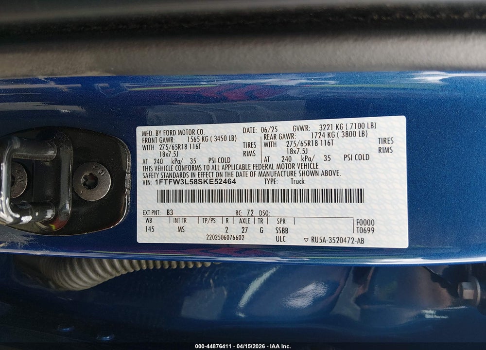2025 FORD F-150 XLT VIN: 1FTFW3L58SKE52464