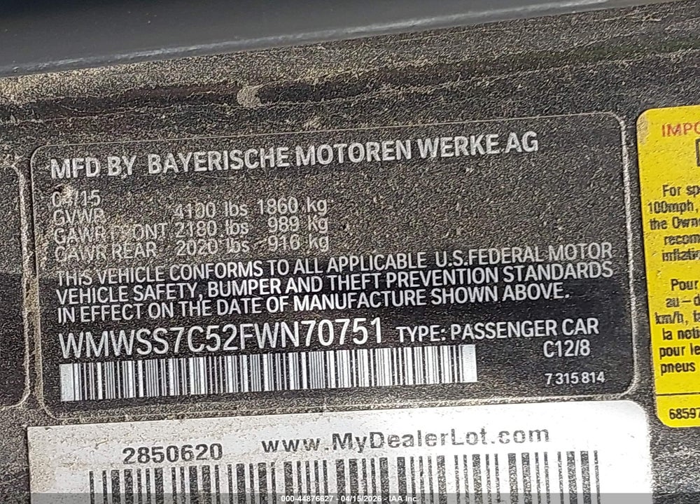 2015 MINI PACEMAN COOPER S VIN: WMWSS7C52FWN70751
