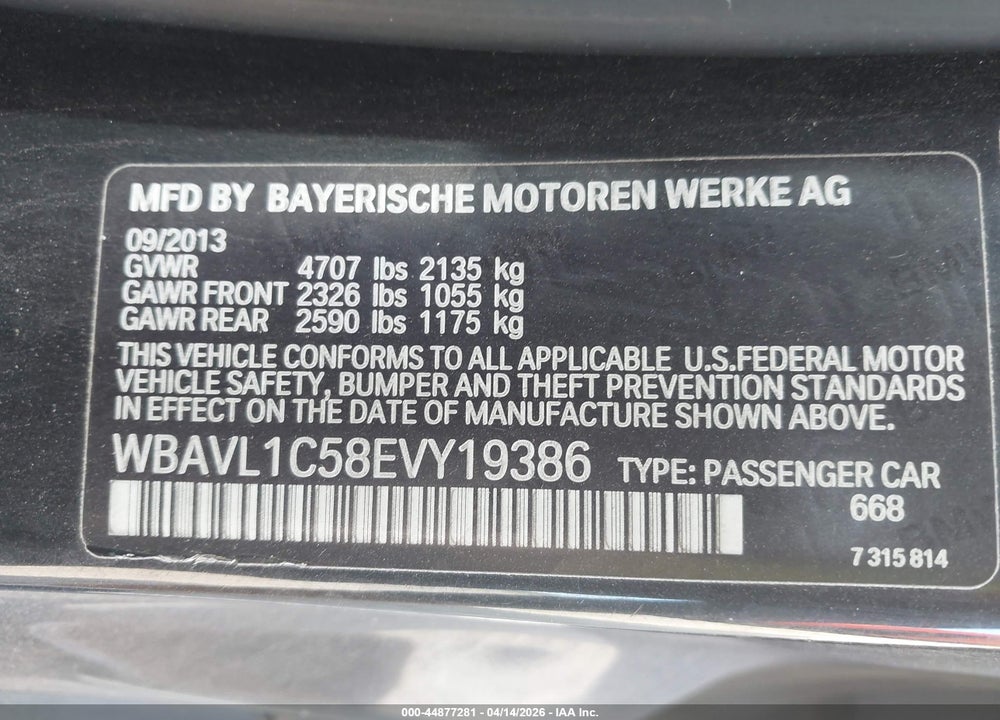 2014 BMW X1 XDRIVE28I VIN: WBAVL1C58EVY19386