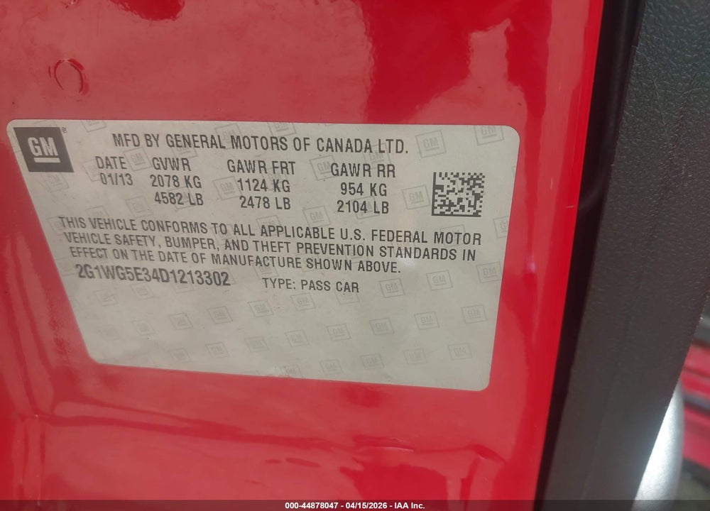 2013 CHEVROLET IMPALA LT VIN: 2G1WG5E34D1213302