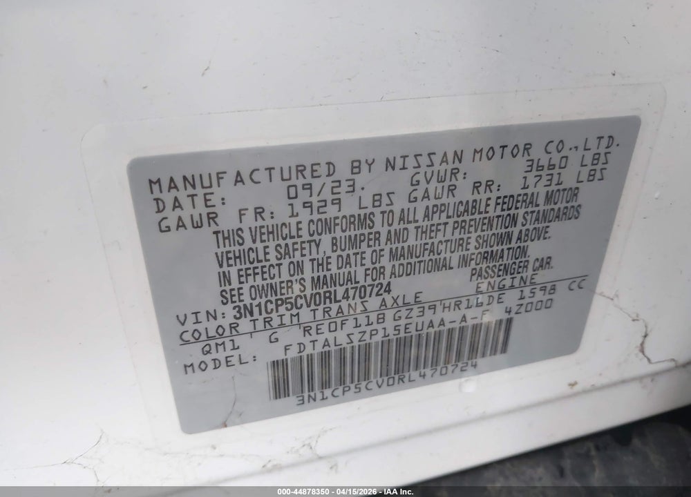 2024 NISSAN KICKS SV XTRONIC CVT VIN: 3N1CP5CV0RL470724