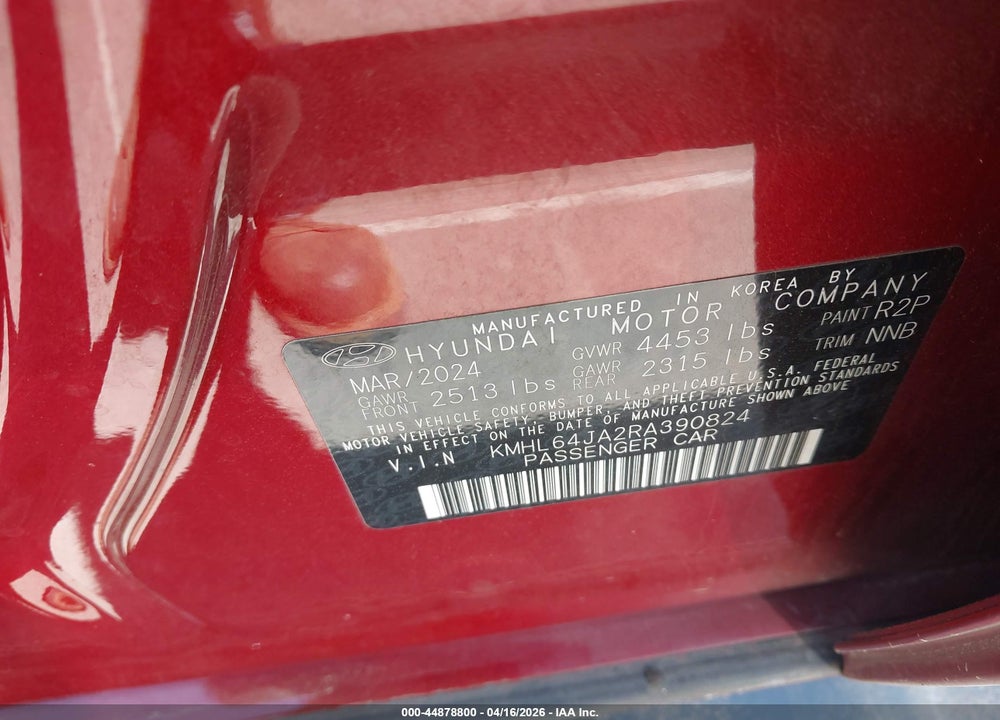 2024 HYUNDAI SONATA SEL VIN: KMHL64JA2RA390824