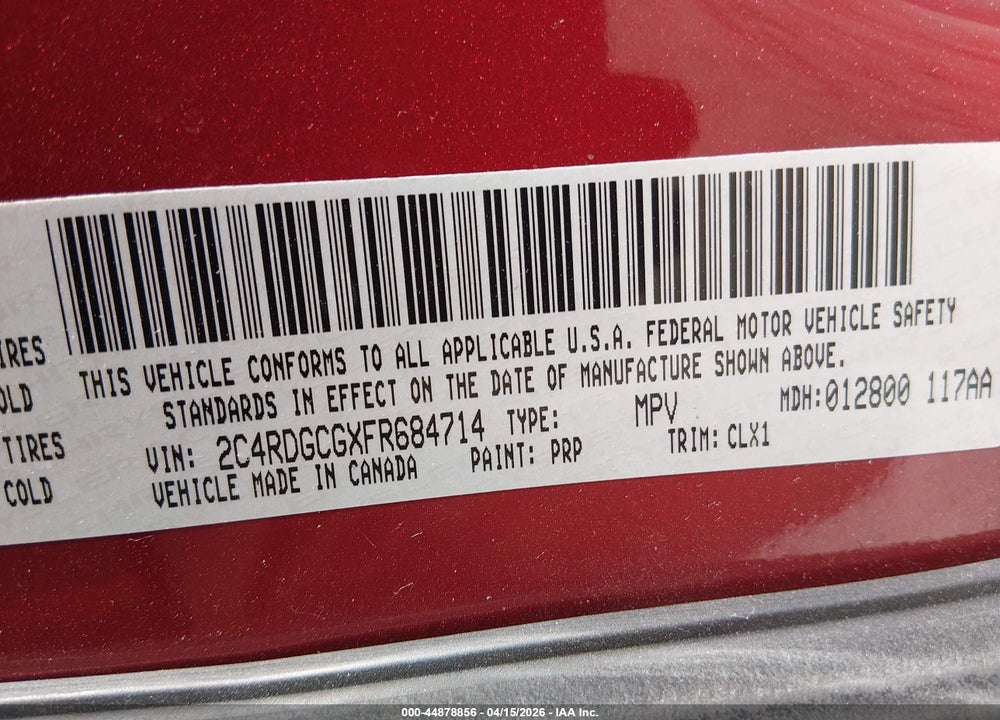 2015 DODGE GRAND CARAVAN SXT PLUS VIN: 2C4RDGCGXFR684714