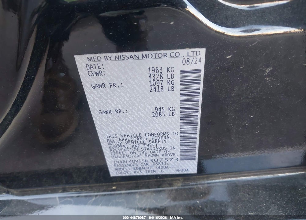 2025 NISSAN ALTIMA SV FWD VIN: 1N4BL4DV1SN307573
