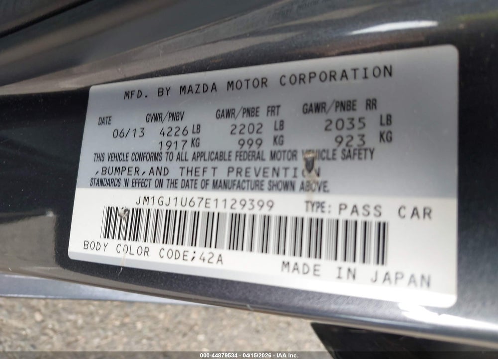 2014 MAZDA 6 I SPORT VIN: JM1GJ1U67E1129399