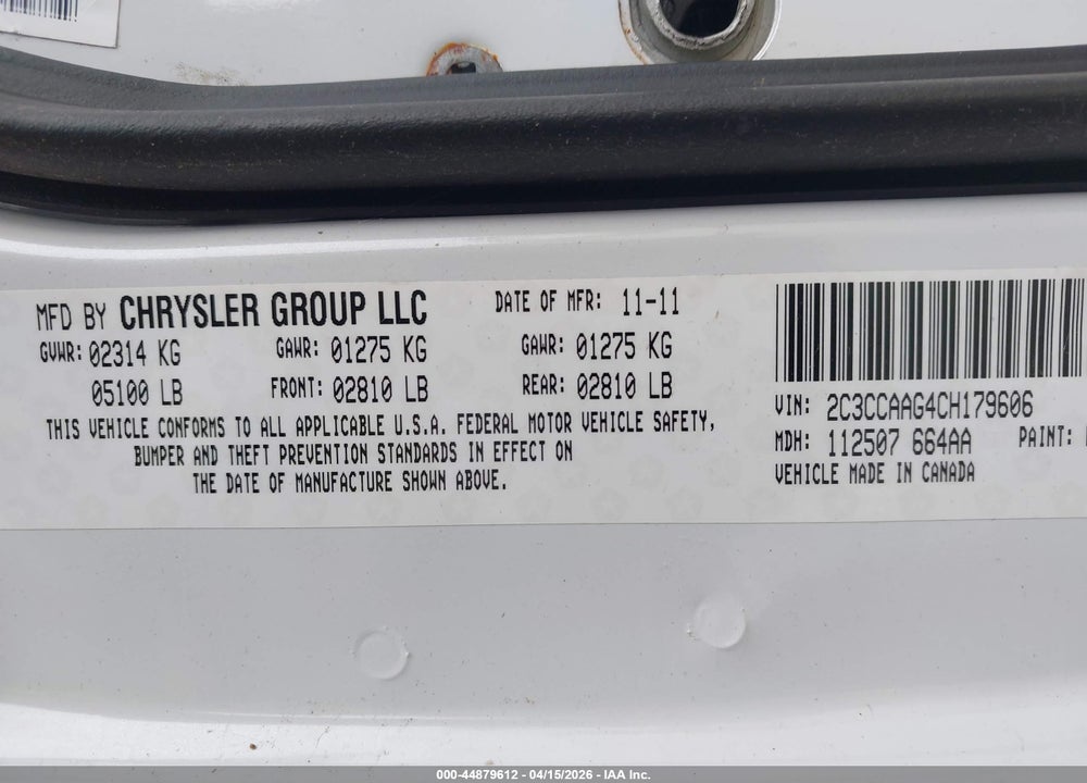 2012 CHRYSLER 300 VIN: 2C3CCAAG4CH179606