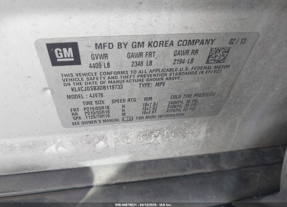 2013 BUICK ENCORE LEATHER VIN: KL4CJGSB3DB119733