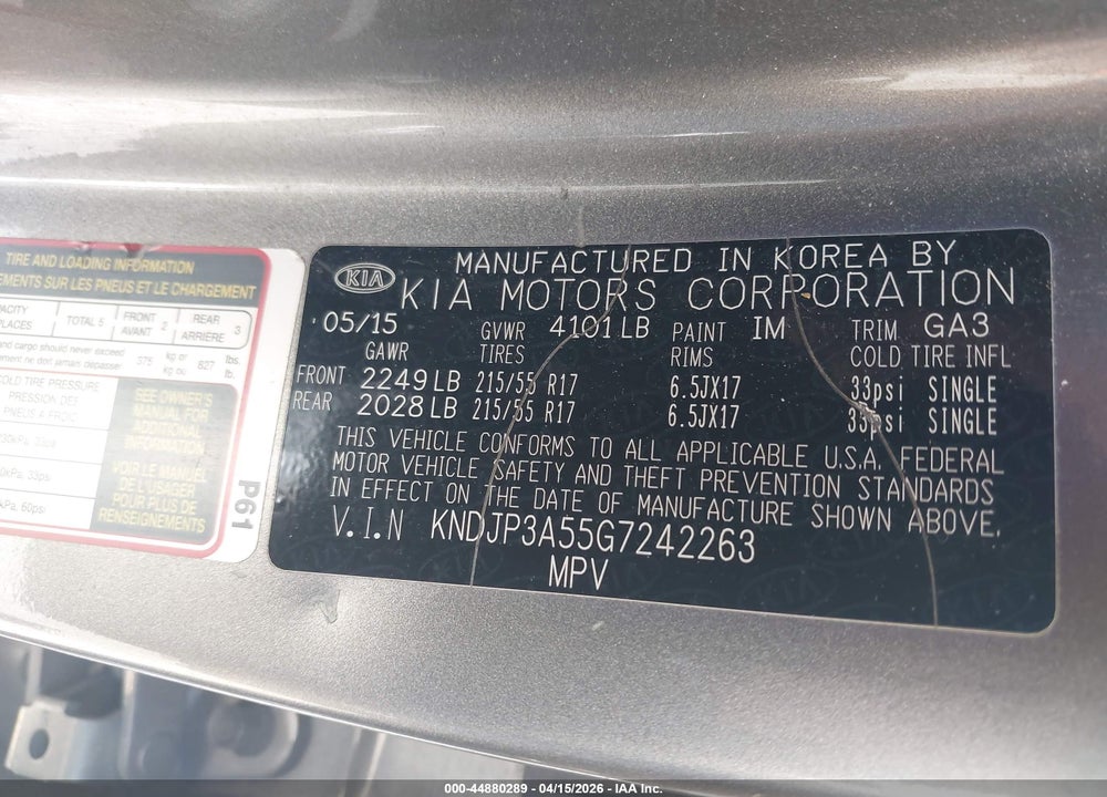 2016 KIA SOUL + VIN: KNDJP3A55G7242263