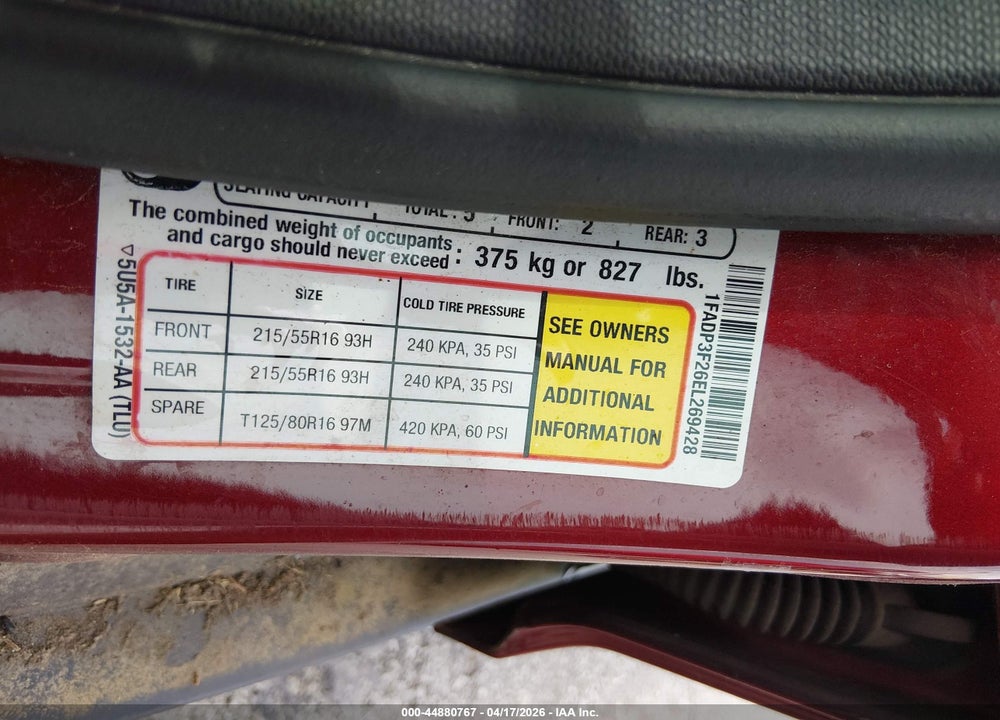 2014 FORD FOCUS SE VIN: 1FADP3F26EL269428