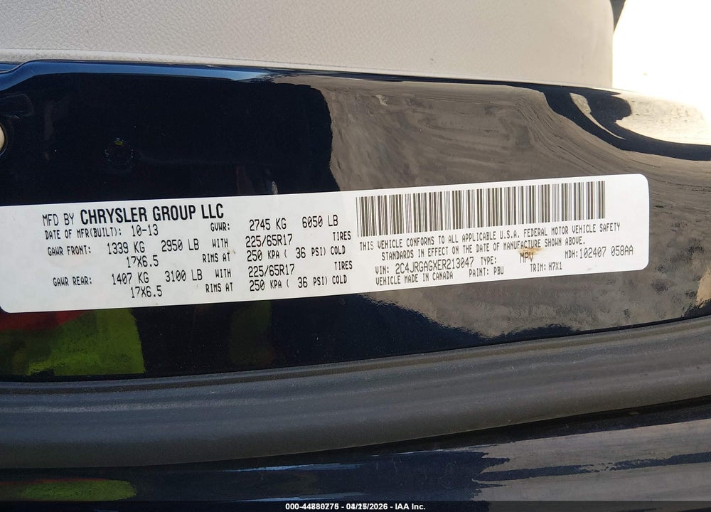 2014 RAM CARGO TRADESMAN VIN: 2C4JRGAGXER213047