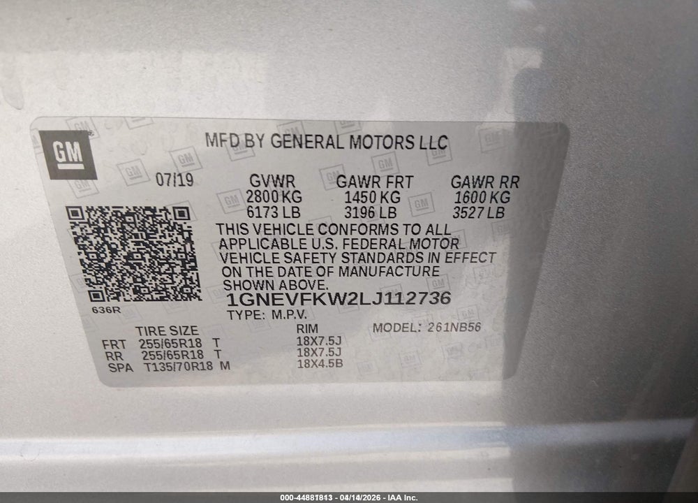 2020 CHEVROLET TRAVERSE AWD LS VIN: 1GNEVFKW2LJ112736