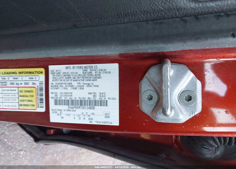 2014 FORD FUSION SE VIN: 3FA6P0H97ER154808