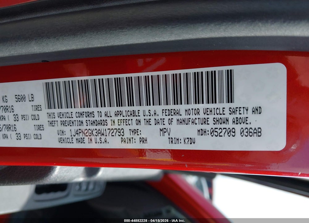 2010 JEEP LIBERTY SPORT VIN: 1J4PN2GK3AW172793