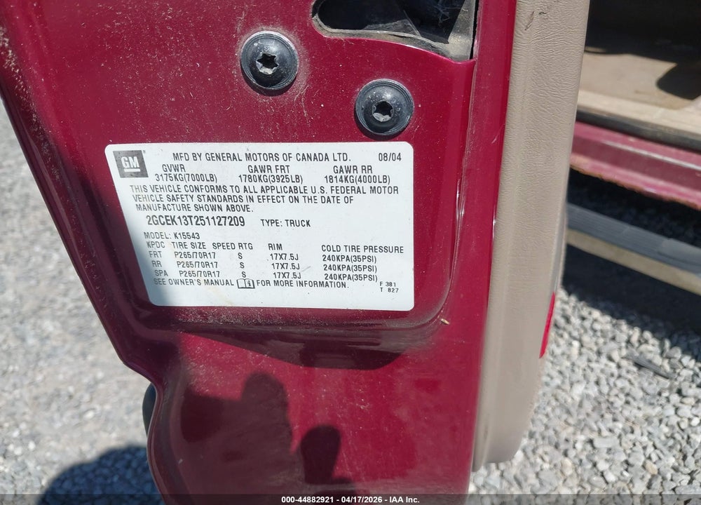2005 CHEVROLET SILVERADO 1500 LS VIN: 2GCEK13T251127209