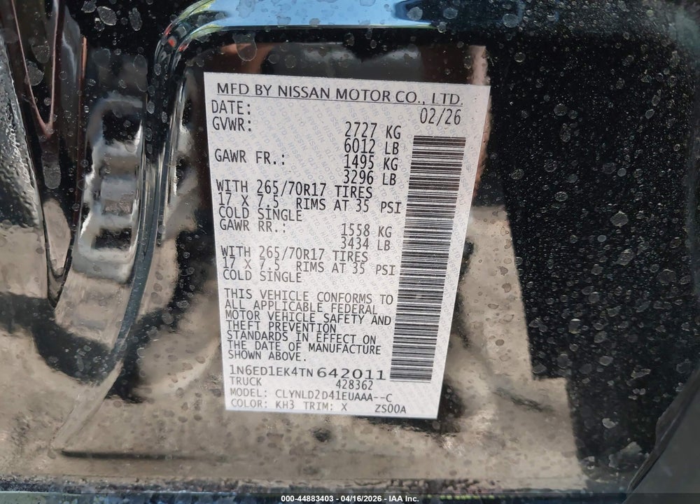 2026 NISSAN FRONTIER PRO-4X 4X4 VIN: 1N6ED1EK4TN642011