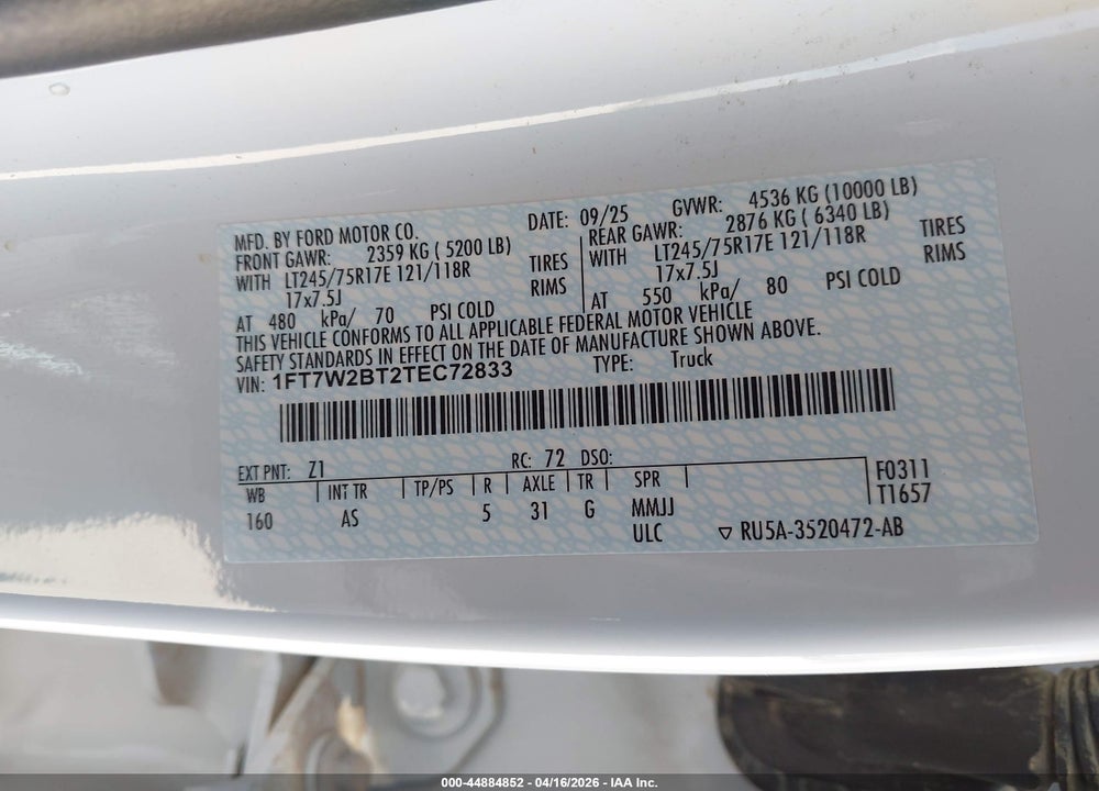 2026 FORD F-250 XL VIN: 1FT7W2BT2TEC72833