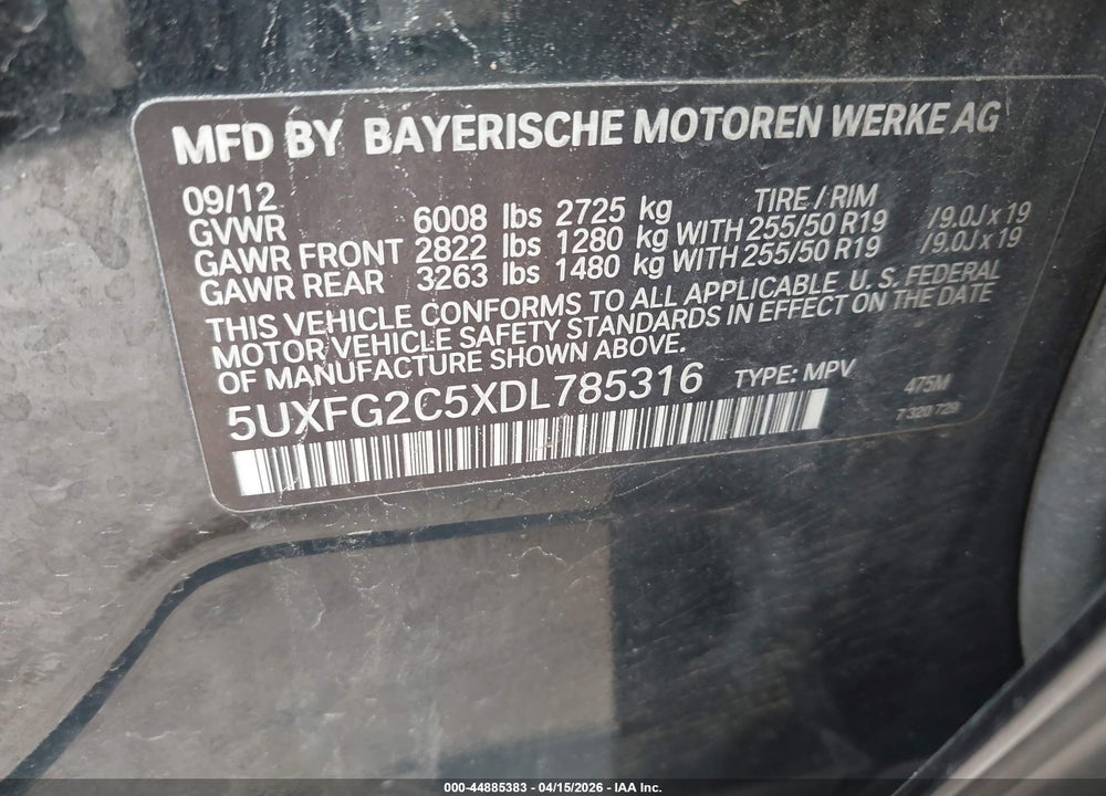 2013 BMW X6 XDRIVE35I VIN: 5UXFG2C5XDL785316