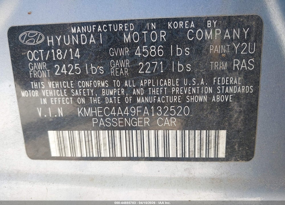 2015 HYUNDAI SONATA HYBRID LIMITED VIN: KMHEC4A49FA132520