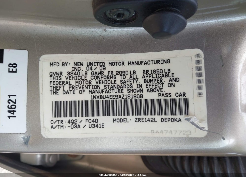 2010 TOYOTA COROLLA LE VIN: 1NXBU4EE9AZ181808