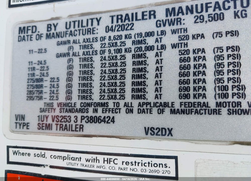2023 UTILITY TRAILER MFG UNKNOWN VIN: 1UYVS2533P3806424