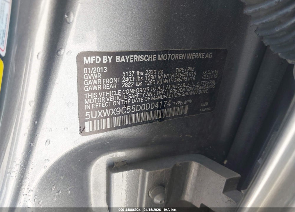2013 BMW X3 XDRIVE28I VIN: 5UXWX9C55D0D04174
