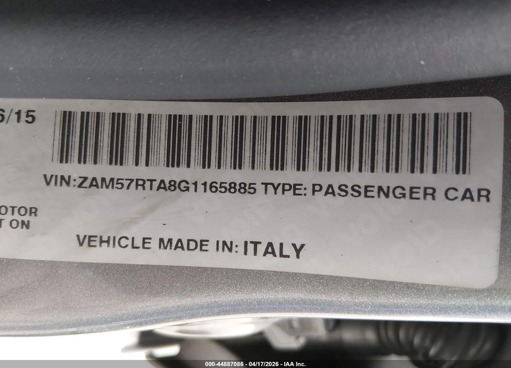 2016 MASERATI GHIBLI S Q4 VIN: ZAM57RTA8G1165885