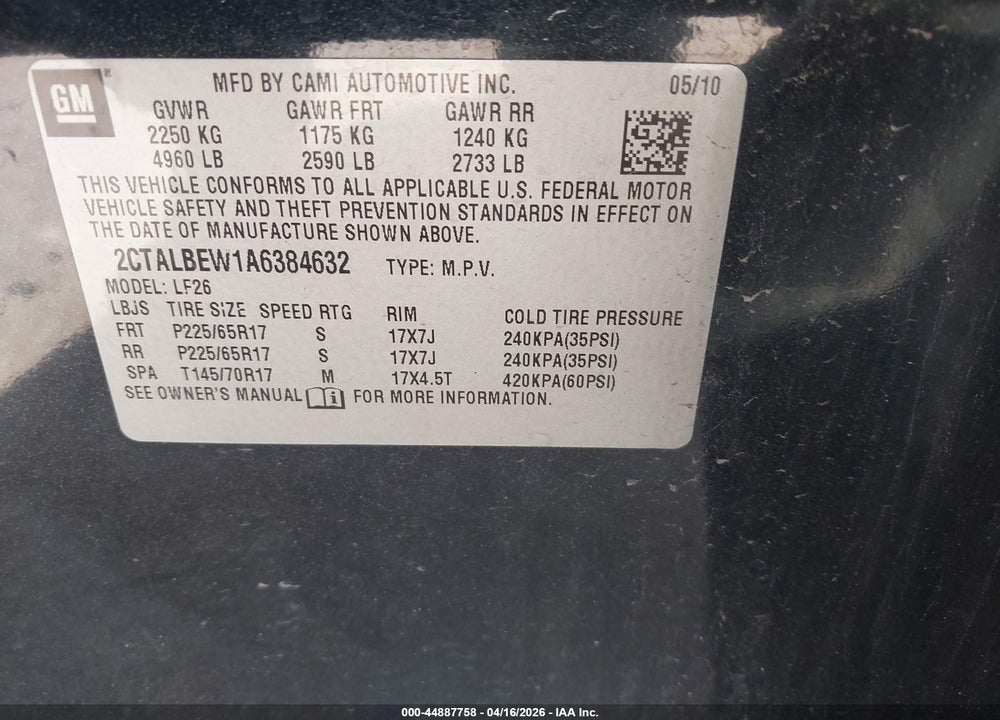 2010 GMC TERRAIN SLE-1 VIN: 2CTALBEW1A6384632