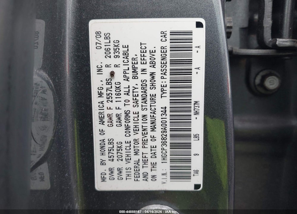 2009 HONDA ACCORD 3.5 EX-L VIN: 1HGCP36829A001344