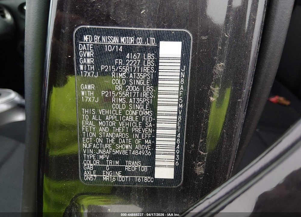2014 NISSAN JUKE S VIN: JN8AF5MV8ET484936