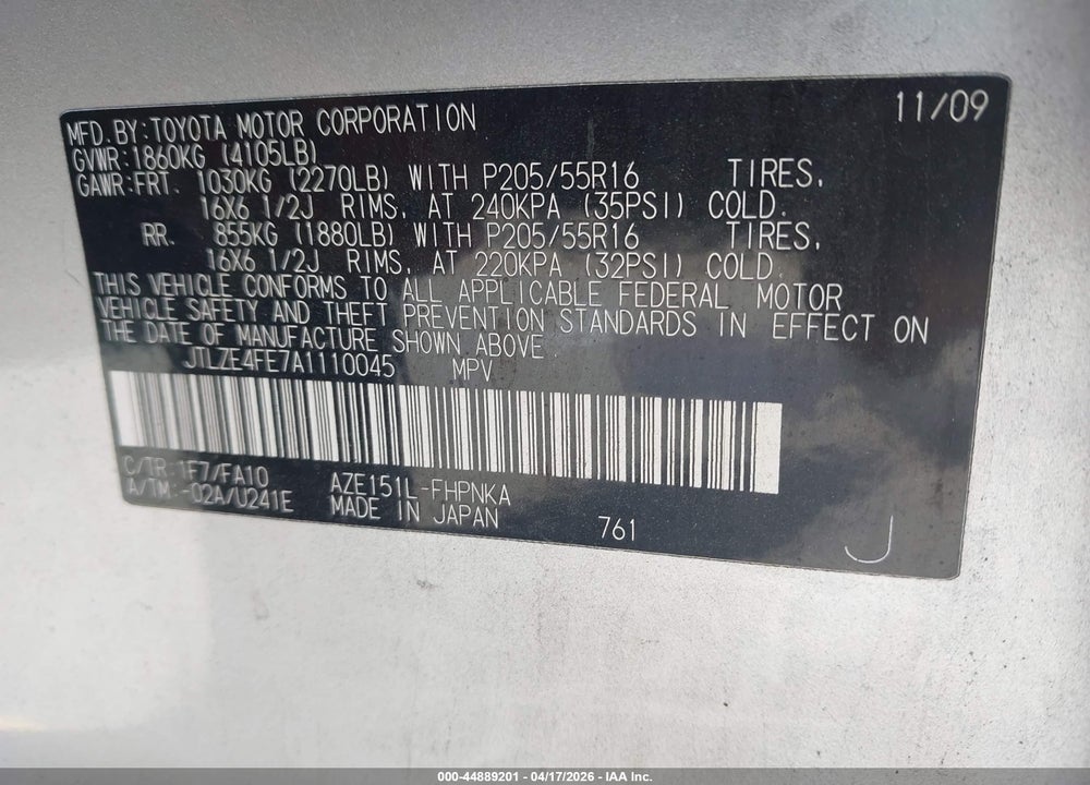 2010 SCION XB VIN: JTLZE4FE7A1110045