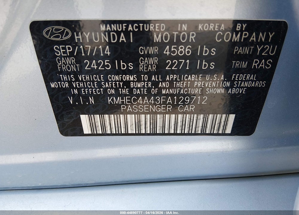 2015 HYUNDAI SONATA HYBRID LIMITED VIN: KMHEC4A43FA129712