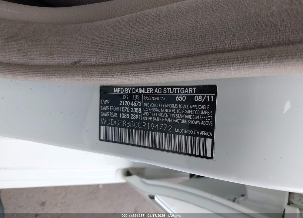 2012 MERCEDES-BENZ C 300 4MAT VIN: WDDGF8BB0CR194772