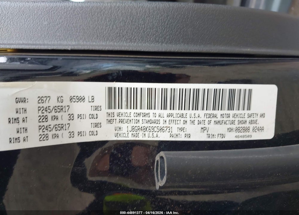 2009 JEEP GRAND CHEROKEE LAREDO VIN: 1J8GR48K69C506731