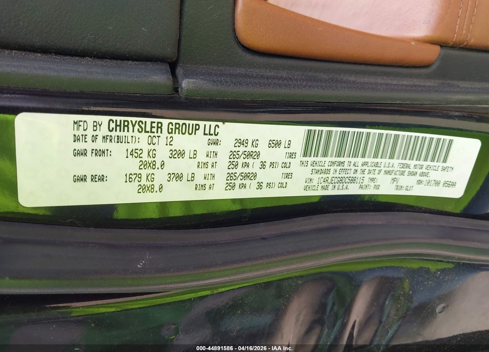 2013 JEEP GRAND CHEROKEE OVERLAND VIN: 1C4RJECG8DC588115
